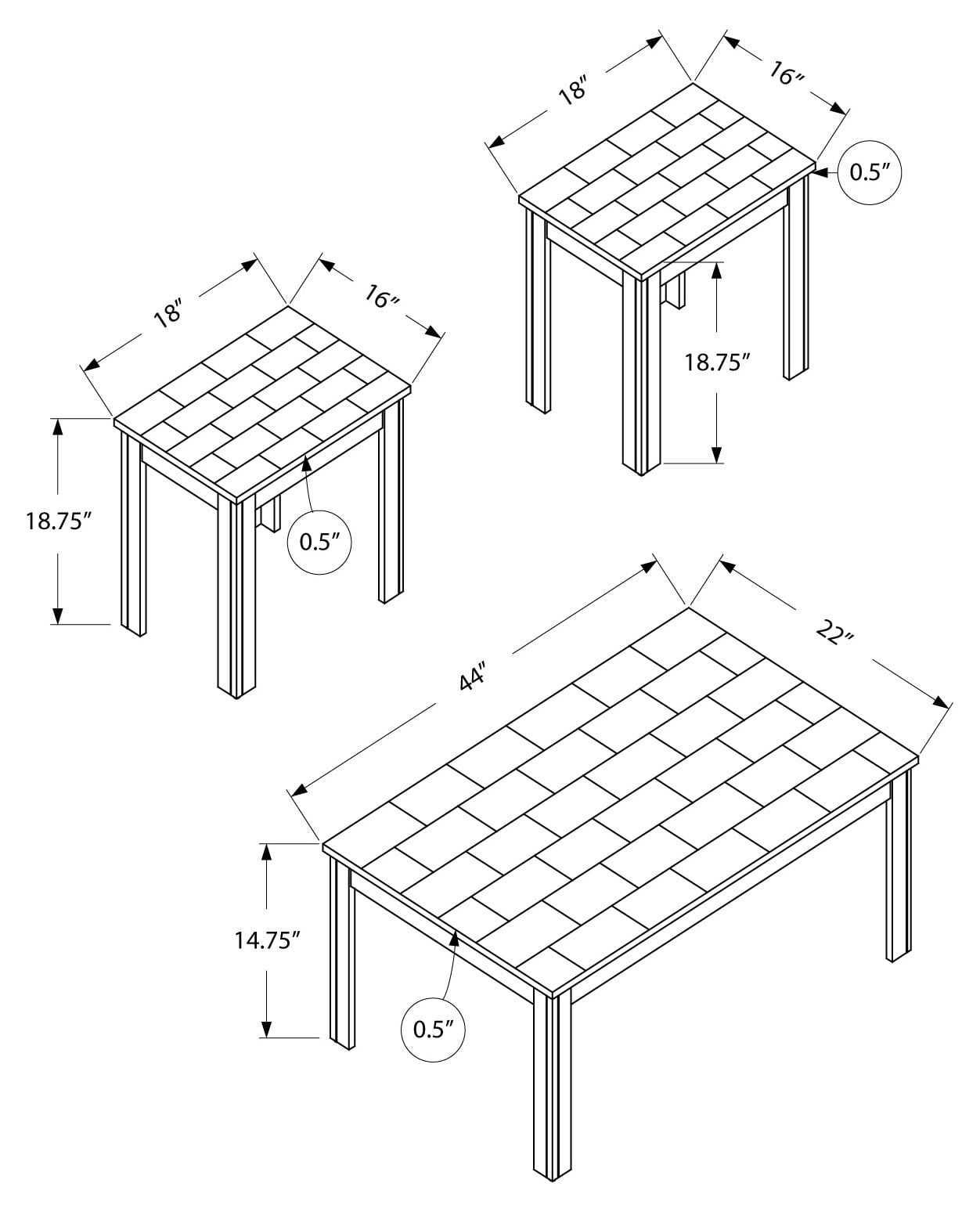 Walmart 3-Piece Transitional Set: Coffee, End, Side Tables with Grey Marble Top for Living Room