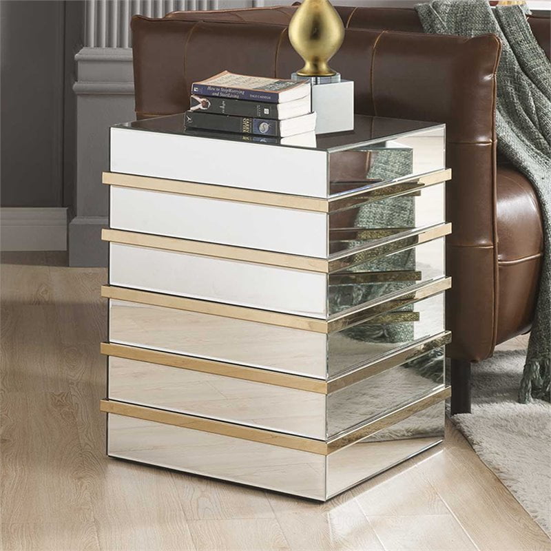 ACME Osma 19in Square Glass Top Mirrored End Table