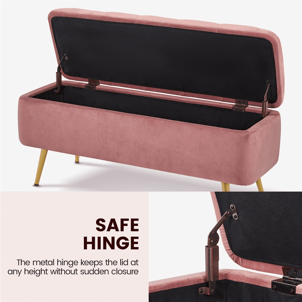 Alden Design Modern Velvet Upholstered Storage Accent Bench, Pink