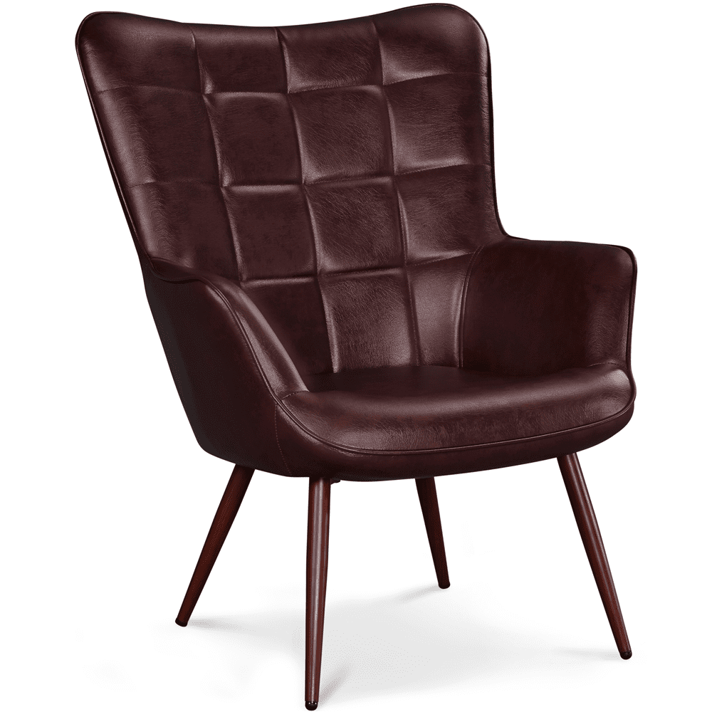 Alden Design 2PCS Modern Faux Leather Wingback Accent Armchair for Living Room, Chestnut Brown