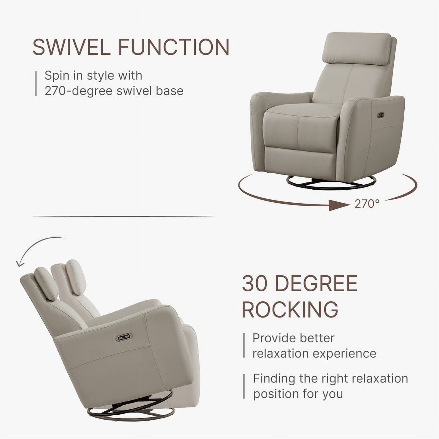 CHITA Power Swivel Glider Recliner Nursing Chair Recliner with USB Ports, Dove Gray