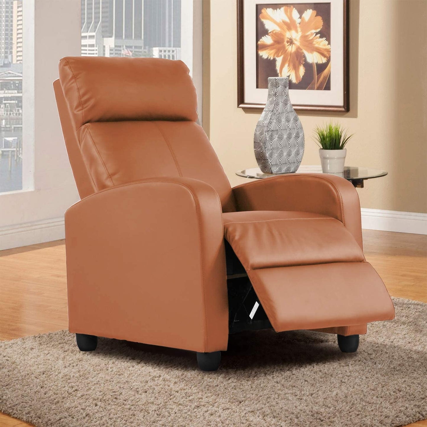 BestOffice Recliner Chair for Living Room Furniture Home Theater Seating Glider Chairs Modern Wingback Single Sofa PU Leather with Footrest (Tan)