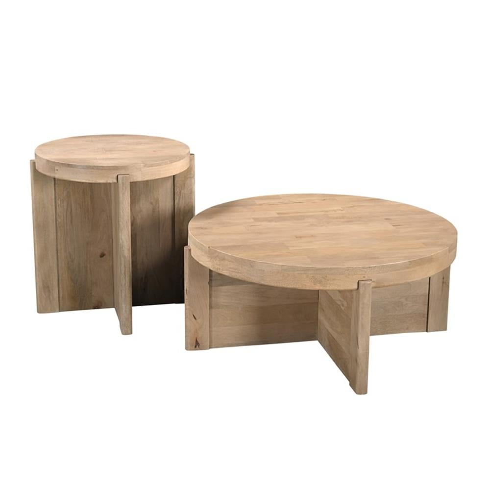 Taran Designs Lawrence Round Solid Wood End Table in Beige