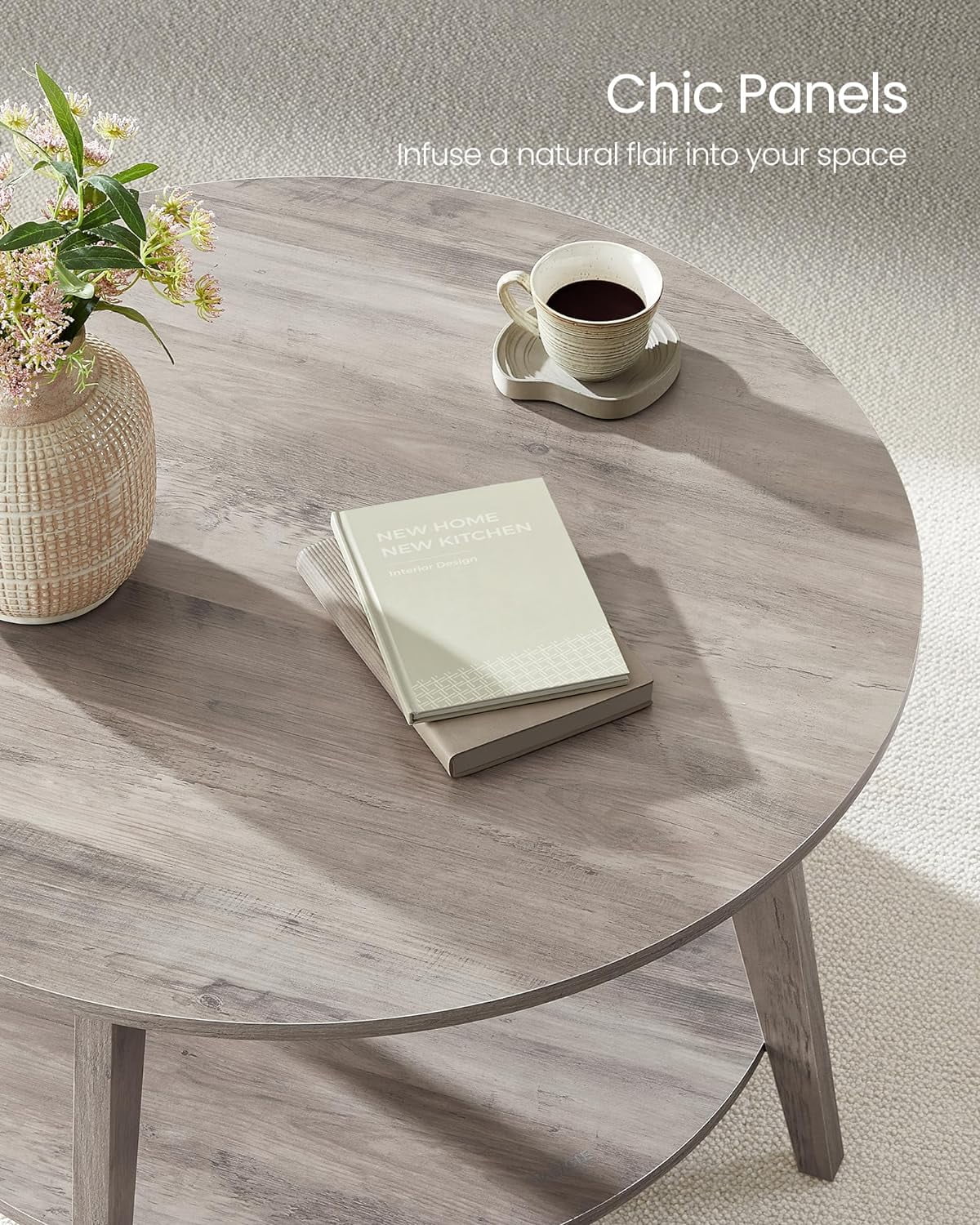 VASAGLE Round Coffee Table, 2 Tier Coffee Table with Storage, for Living Room, 31.5 x 17.7 Inches, Easy to Assemble, Heather Greige ULCT243K02