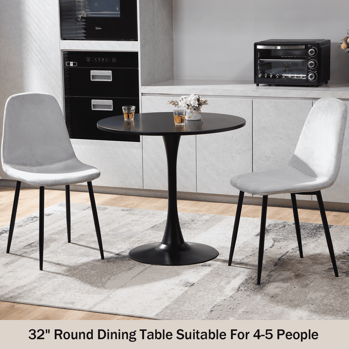 Bacyion Round Tulip Dining Table, 32in Mid-Century Kitchen Table with MDF Top and Metal Pedestal,Leisure Coffee Table,Black