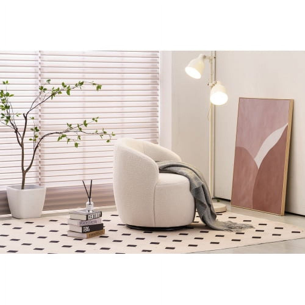 Teddy Fabric Upholstered Swivel Barrel Chair, Modern Round Accent Armchair for Office, Living Room, Bedroom - Ivory