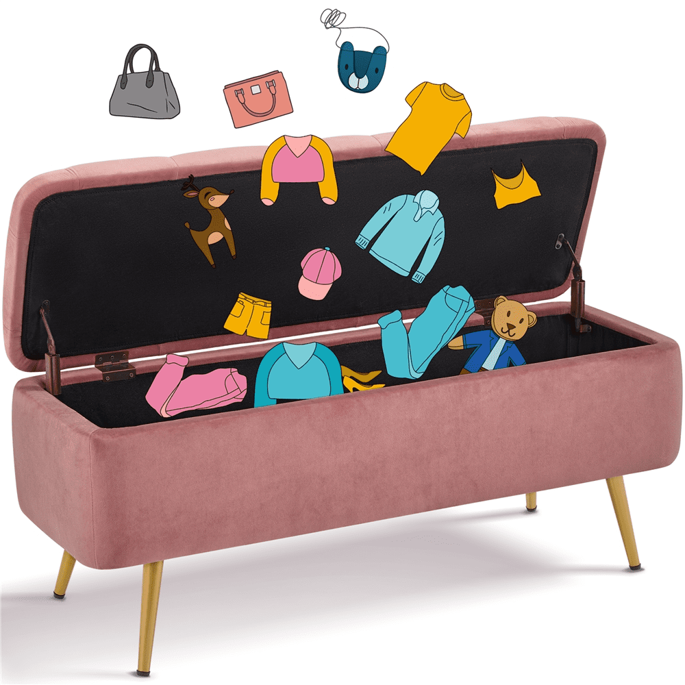 Alden Design Modern Velvet Upholstered Storage Accent Bench, Pink