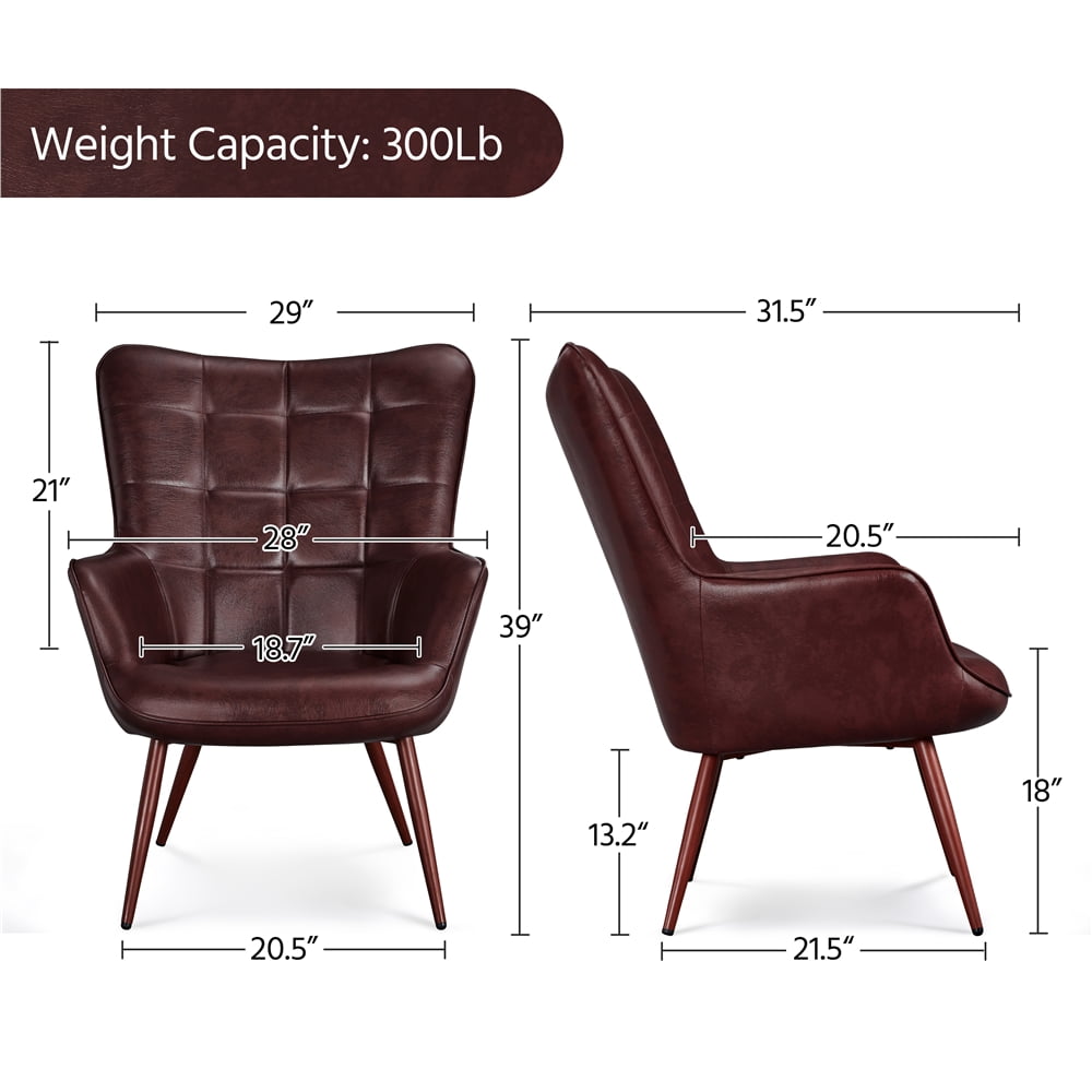 Alden Design 2PCS Modern Faux Leather Wingback Accent Armchair for Living Room, Chestnut Brown