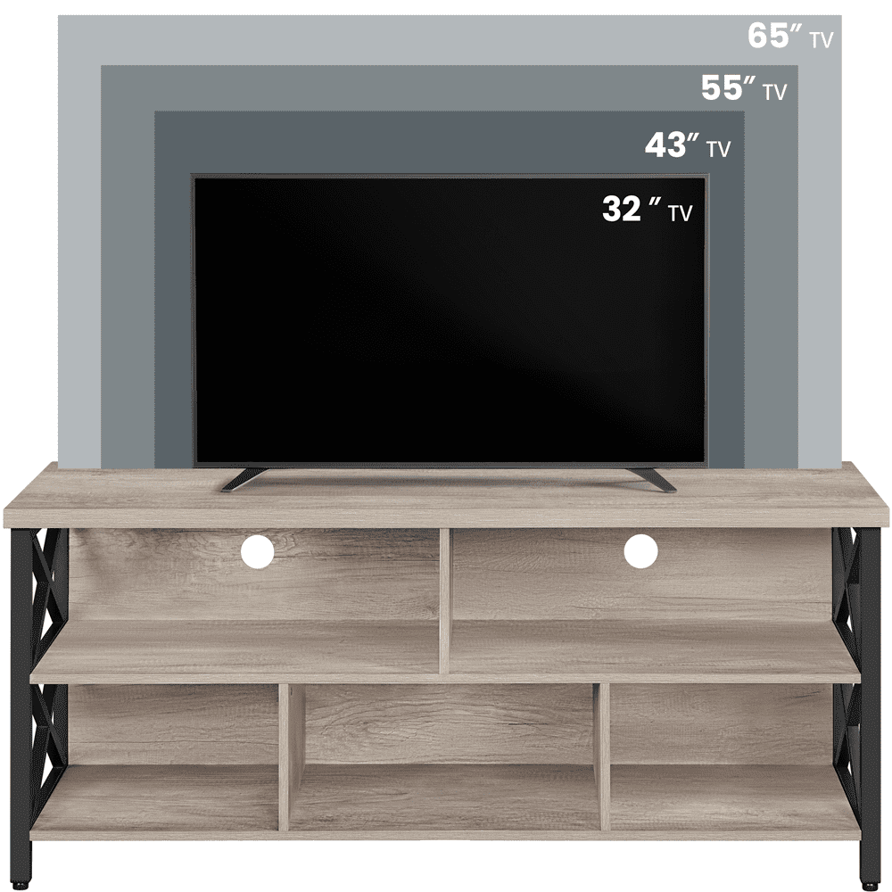 Alden Design Modern Industrial TV Stand for TVs up to 65in with Storage, Gray
