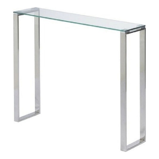 Plata Import Modern Narrow Clear Glass Console Table with Chrome Legs 36in