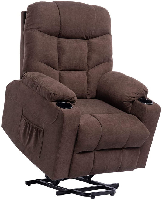 Polar Aurora Living Room Power Lift Massage Recliner Chair for Elderly Heated Lounge Vibratory Brown