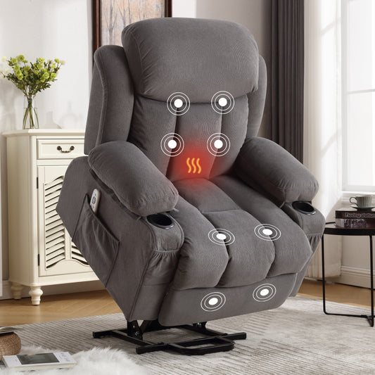 Lift Recliner for Elderly, 24.5 in Wide Seat Power Lift Recliner Chair with Massage and Heat, Electric Recliner Sofa Chair for Living Room, with Cup Holder, USB Port, 350lbs Capacity, Dark Gray