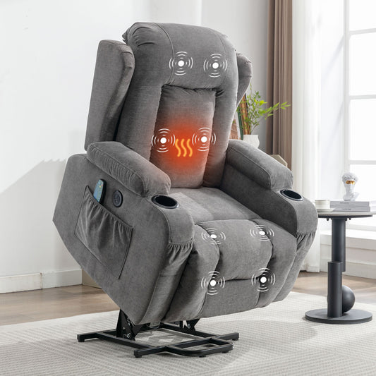 Lift Recliner Chair for Living Room, 23 in Oversized Seat Power Lift Recliner Chair, Electric Lift Recliner for Elderly, Recliner Sofa Chair with Cup Holder, USB Port, 330lbs Capacity, Grey