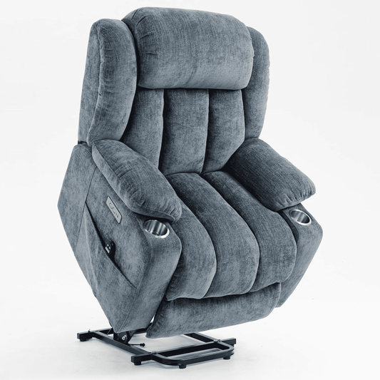 Trustyue Power Lift Recliner Chair Massage and Heating Function, USB Port, Stainless Steel Cup Holder, Chenille Blue