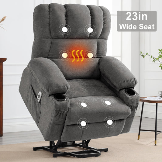 Lift Chair for Elderly, LEGAHOME Lift Chair with Heat and Massage, 23.23in Large Wide Seat Power Lift Recliner Chair, Electric Recliner Chair with Cup Holder, 350lbs Weight Capacity, Gray