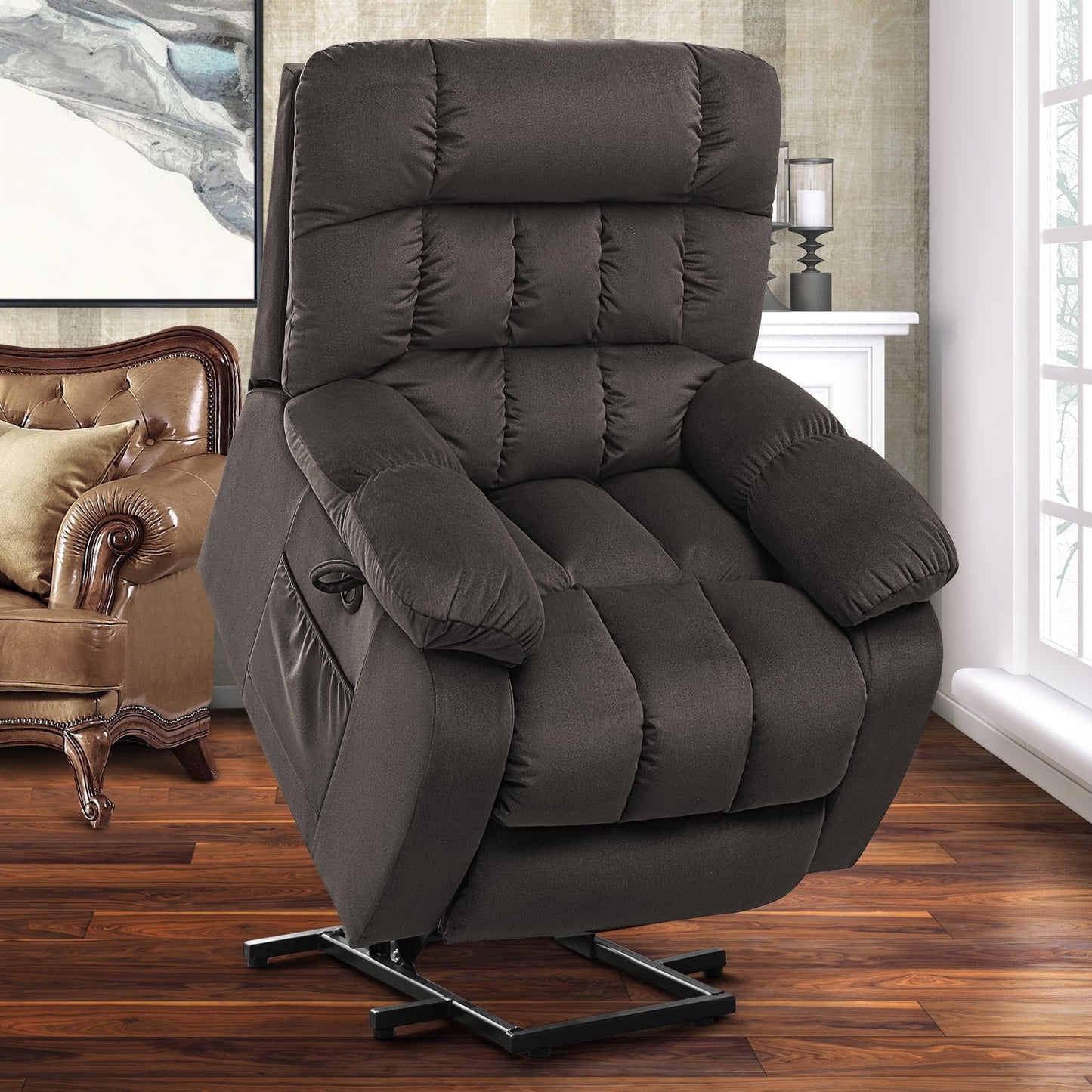Electric Power Lift Recliner Chair with Heat & Massage, Velvet Fabric Heavy Duty Sofa for Home Living Room & Elderly