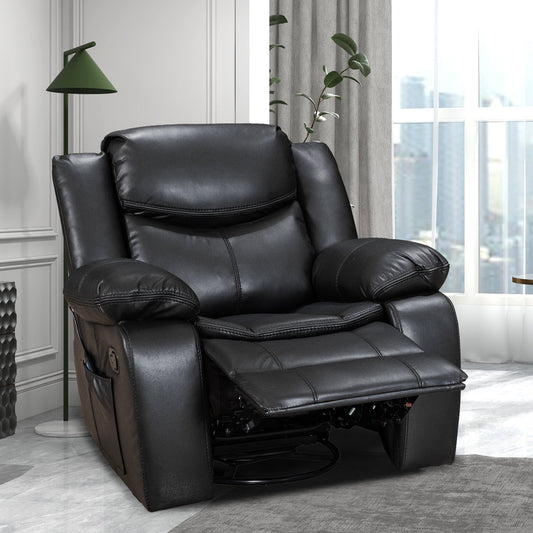 Faux Leather Recliner Chair Rocking Swivel Reclining Chair Wide Home Theater Seat for Living Room Black