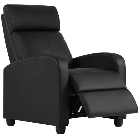 BestOffice Recliner Chair for Living Room Furniture Home Theater Seating Glider Chairs Modern Wingback Single Sofa PU Leather with Footrest (Black)