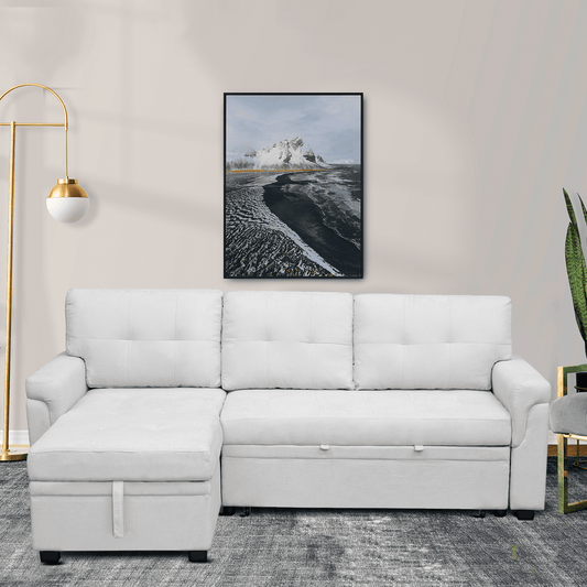 Naomi Home Convertible L-Shaped Reversible Couch, Sleeper Sofa with Storage, Modern Velvet White