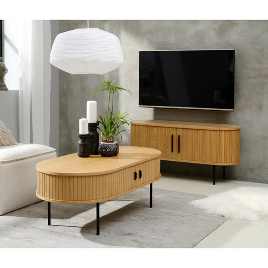 Modern 47-inch Coffee Table with Hidden Storage - Natural Oak