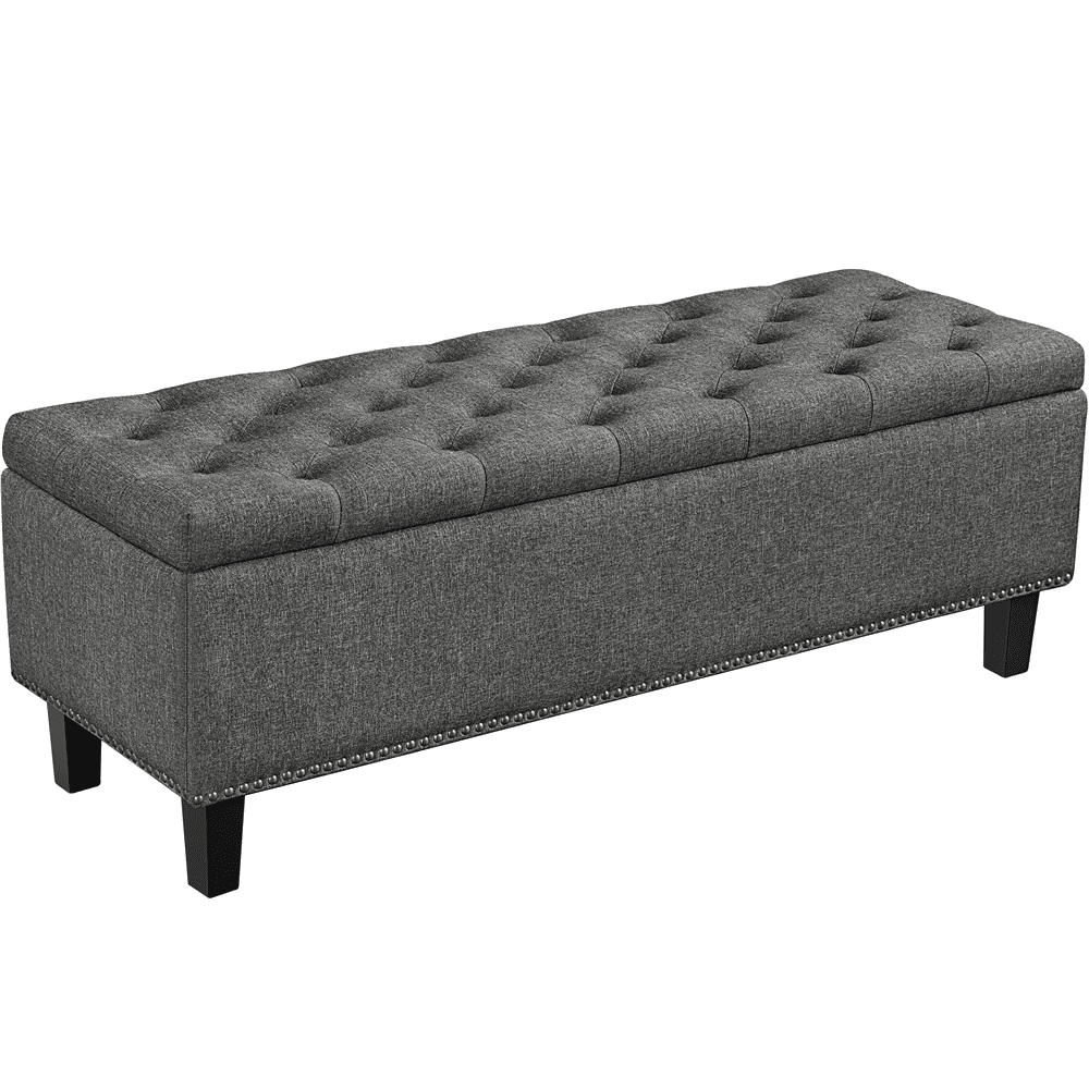 Alden Design 49in Modern Tufted Storage Bench for Entryway Bedroom, Dark Gray
