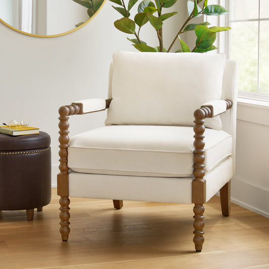Pioneer Woman Harper Spindle Accent Chair, Antique White Fabric Upholstery