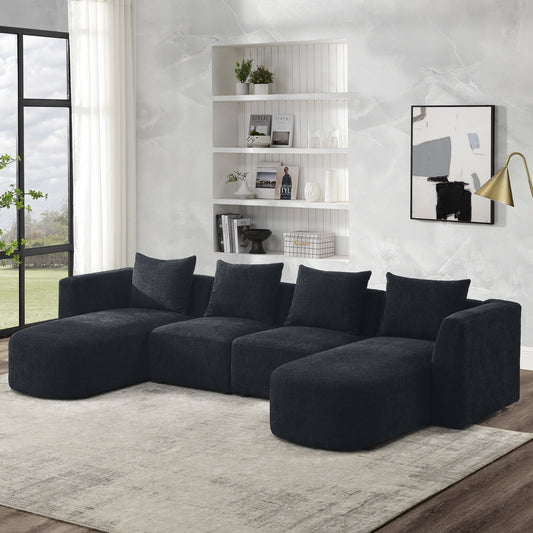 Black U Shape Sectional Sofa Couch, DIY Modular, Living Room Furniture, Includes 2 Seats & 2 Chaises