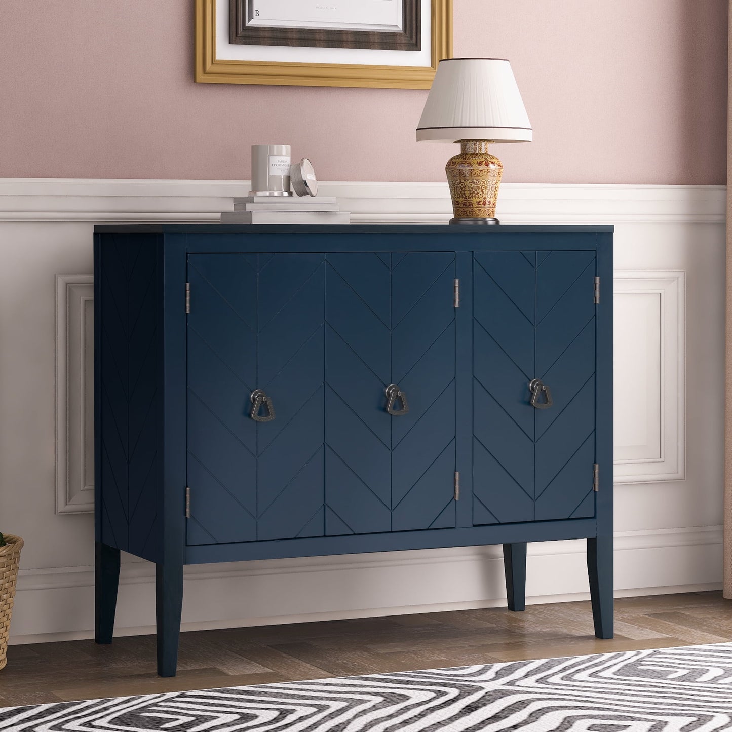 ENYOPRO Blue Wooden Sideboard Buffet Cabinet, Modern 3-Doors 3-Drawers Console Table, 44.9x14.8x31.1 inch