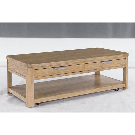 Ashley Furniture Rencott Wood Coffee Table with Two Drawers, Light Brown