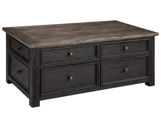Ashley Furniture Tyler Creek Wood 4 Drawer Lift Top Coffee Table, Grayish Brown/Black