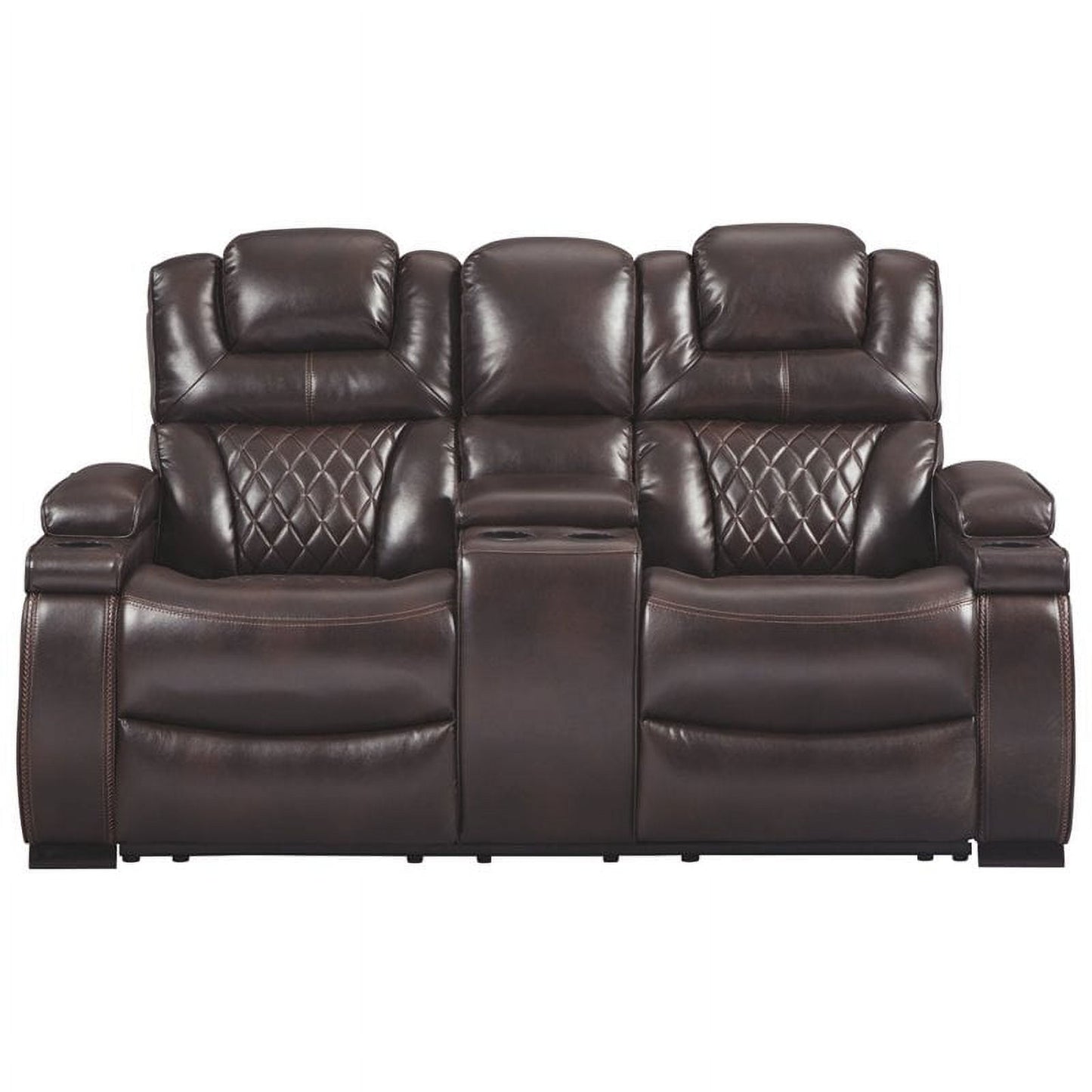 Ashley Warnerton Power Dual Reclining Loveseat with Console, Characteristic with Faux Leather in Chocolate