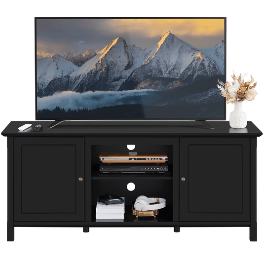 Alden Design 58in Modern Wooden TV Stand for TVs up to 65in and 18in Electric Fireplace Storage, Black