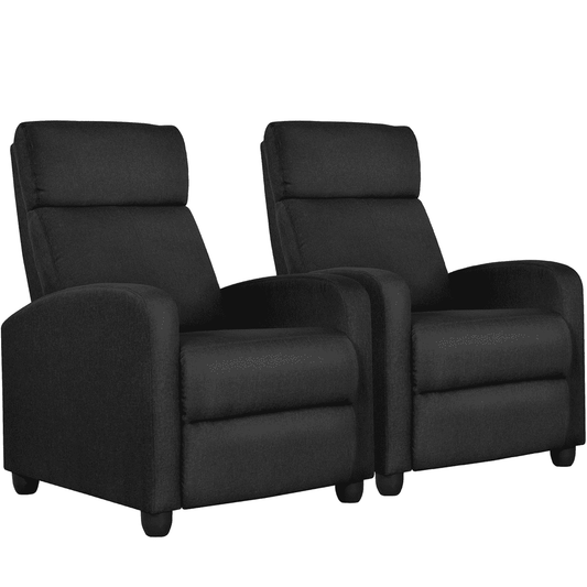 Alden Design Modern Adjustable Fabric Recliner with Footrest, Set of 2, Black