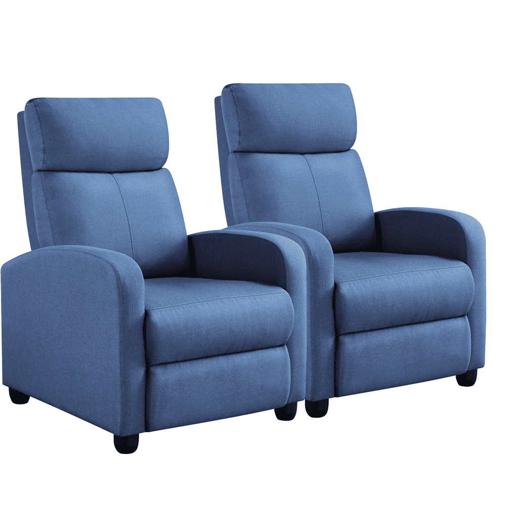 Alden Design Modern Adjustable Fabric Recliner with Footrest, Set of 2, Blue