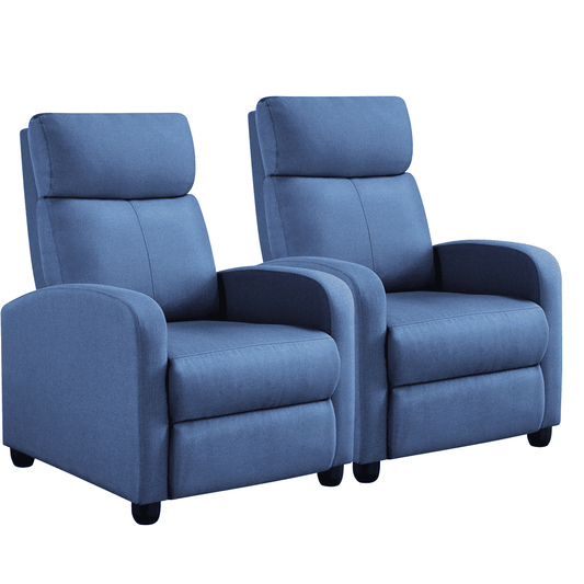 Alden Design Modern Adjustable Fabric Recliner with Footrest, Set of 2, Blue