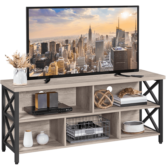 Alden Design Modern Industrial TV Stand for TVs up to 65in with Storage, Gray