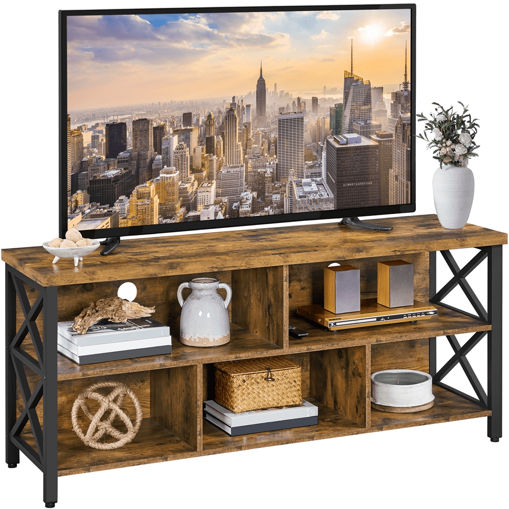 Alden Design Modern Industrial TV Stand for TVs up to 65 Inch with Storage, Rustic Brown