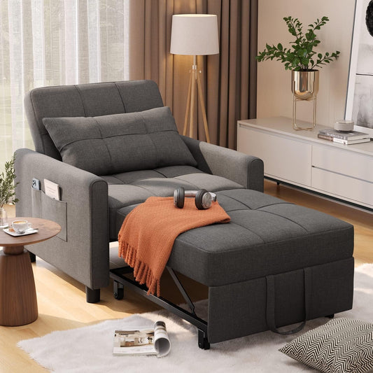 Aihos Dark Grey 3-in-1 Convertible Chair Single Bed, Sofa-An Recliner, Folds to Sleeper