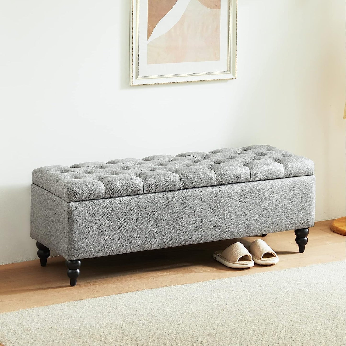 50.2 Inches Grey Upholstered Storage Ottoman Bench with Large Capacity, Perfect for Entryway, Bedroom, Living Room
