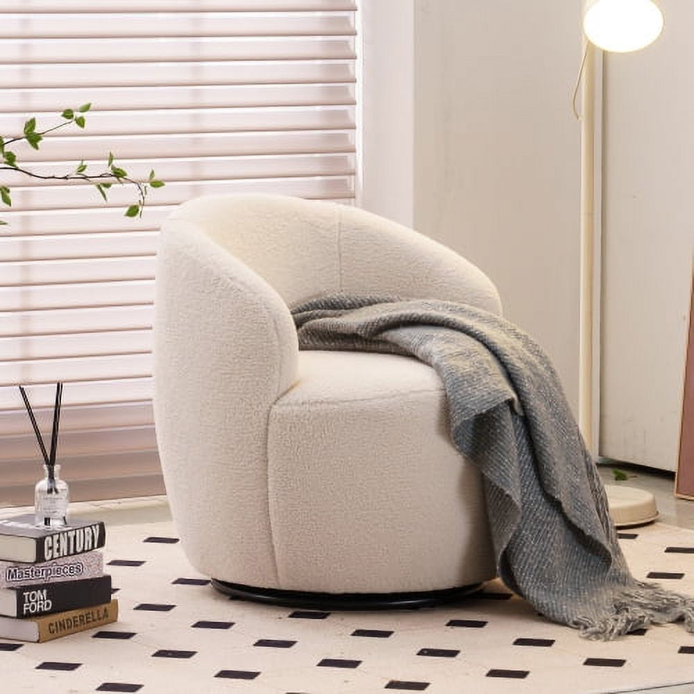 Teddy Fabric Upholstered Swivel Barrel Chair, Modern Round Accent Armchair for Office, Living Room, Bedroom - Ivory