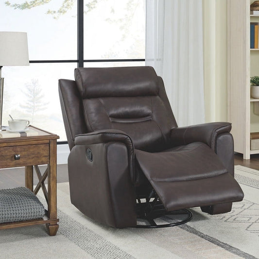 CHITA Recliner Chair for Adults Swivel Rocker Recliner with Adjustable Headrest for Living Room Faux Leather Home Theater Seating,Dark Brown