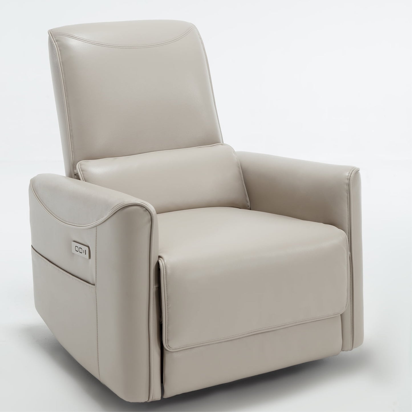 Trustyue Power Glider Swivel Rocker Recliner , Faux Leather Cream Chair for Living Room with USB and Type-C Ports