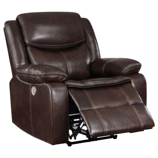 Coaster Sycamore Faux Leather Upholstered Power Recliner Chair Dark Brown
