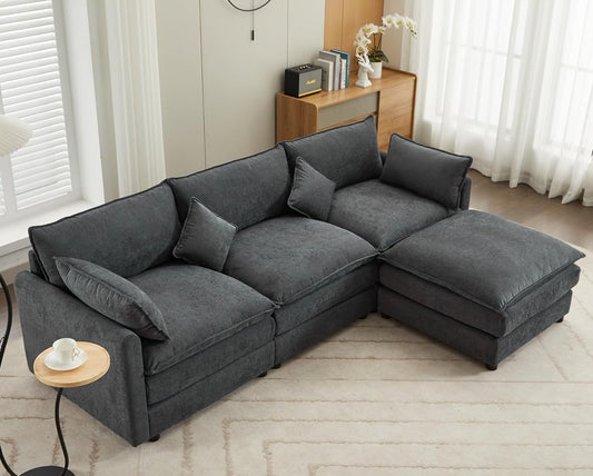 Tabaray 101in Sectional Sofa Couch, Modular L Shaped Sectional Sofas, Comfort L Sofa Couch for Living Room Sleeper Comfy Furniture Modern Couch Sofa with Chaise Ottoman Office Apartment, Dark Grey