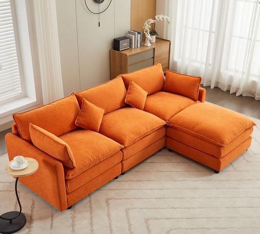 Tabaray 101in Sectional Sofa Couch, Modular L Shaped Sectional Sofas, Comfort L Sofa Couch for Living Room Sleeper Comfy Furniture Modern Couch Sofa with Chaise Ottoman Office Apartment, (Orange )