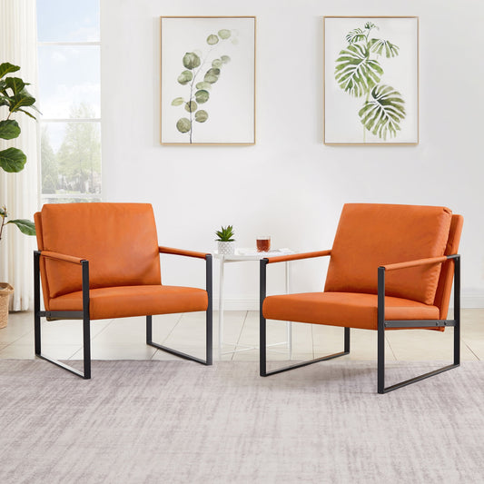 Tabaray Accent Chairs PU Leather Arm Chair with Extra Thick Padded Backrest and Seat Cushion, Orange