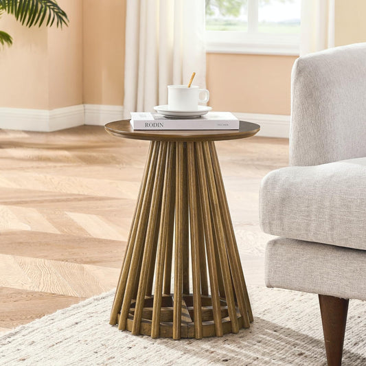 Tabaray Round Coffee Table for Living Room, Modern 15.7 Inch Wood Circle Coffee Table with Solid Wood Cross Base (Walnut Brown, 15.7in )