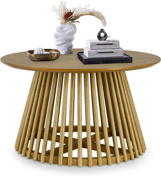 Tabaray Round Coffee Table for Living Room, Modern 31.5 Inch Wood Circle Coffee Table with Solid Wood Cross Base