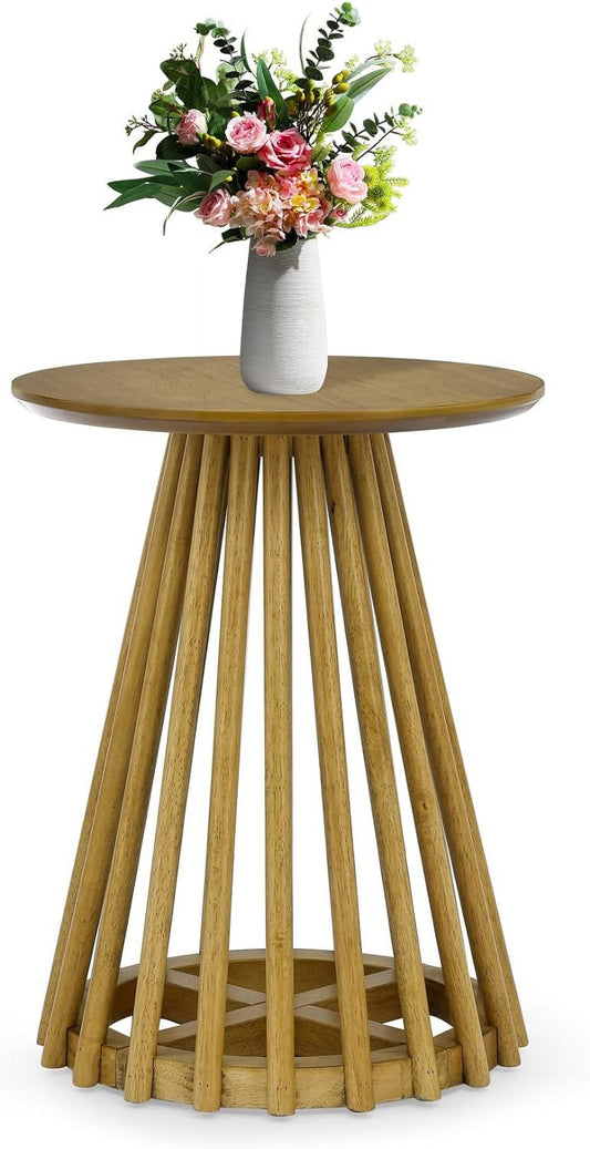 Tabaray Small Round Coffee Table, 15.7 Inch Modern Wood Side End Circle Table with Cross Base Solid Wood for Living Room Office