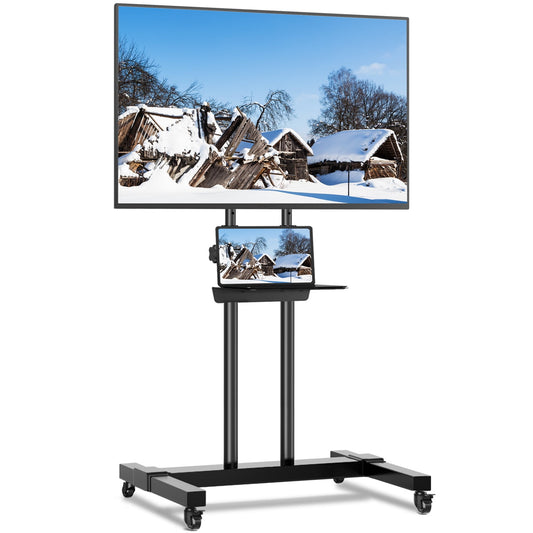 Modern Tall Rolling TV Stand with Wheels for 32-85 Inch Flat/Curved Panel TVs, Black